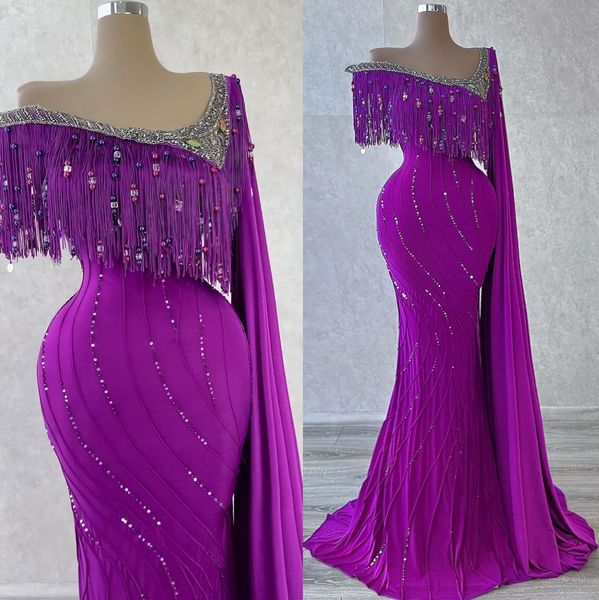 

2022 plus size arabic aso ebi purple luxurious mermaid prom dresses beaded crystals evening formal party second reception birthday engagemen, Black