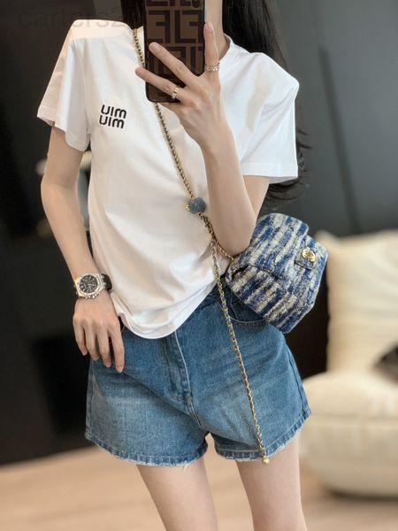 

women's t-shirt designer 22 spring and summer new minority embroidered short sleeved t-shirt shoulder pad design is thin fashionable 8u, White
