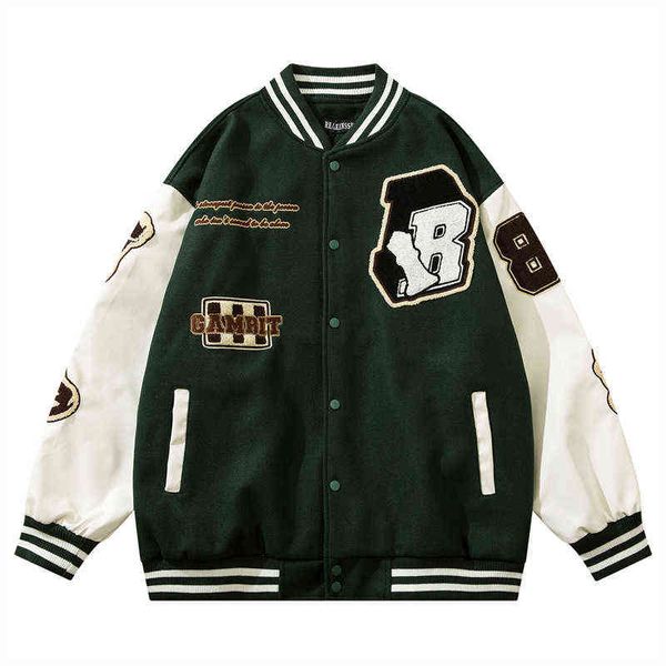 Venda imperdível Hop Streetwear Hip Jaqueta de Beisebol Internacional Xadrez Bordado Patchwork Harajuku Casaco Vintage Oversized Varsity Jackets