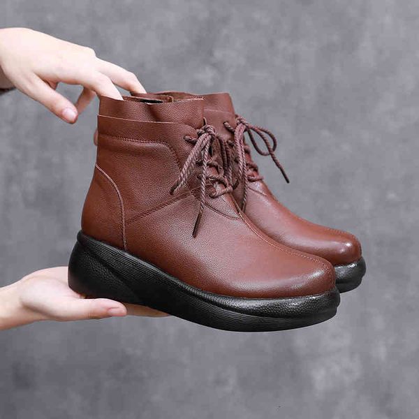 

slippers boots women's medium boots thick bottom wool large brown head leather short autumn and winter g5r9, Black
