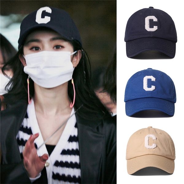 Estrela mesmo estilo versão coreana da letra C chapéu de beisebol soft top moda feminina tiro de rua boné chapéu de sol masculino unissex 220609