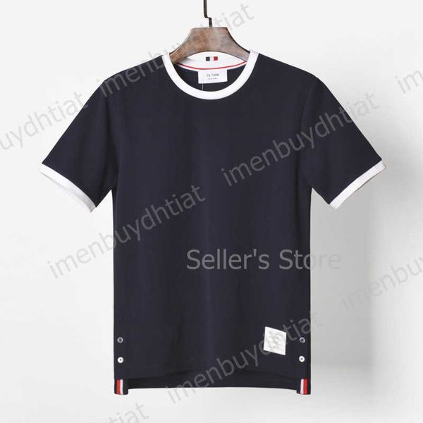 

22 fashion luxury brand tb-thom short sleeve t shirts trend men's pearl cotton round neck contrast, White;black