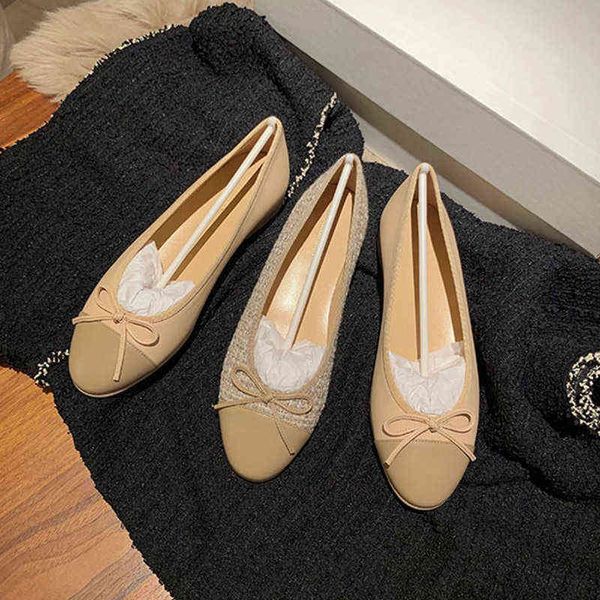 

shallow bottoms ballet shoes for women 2022 spring summer elegant design bowknot round toe color matching flat female 220711, Black