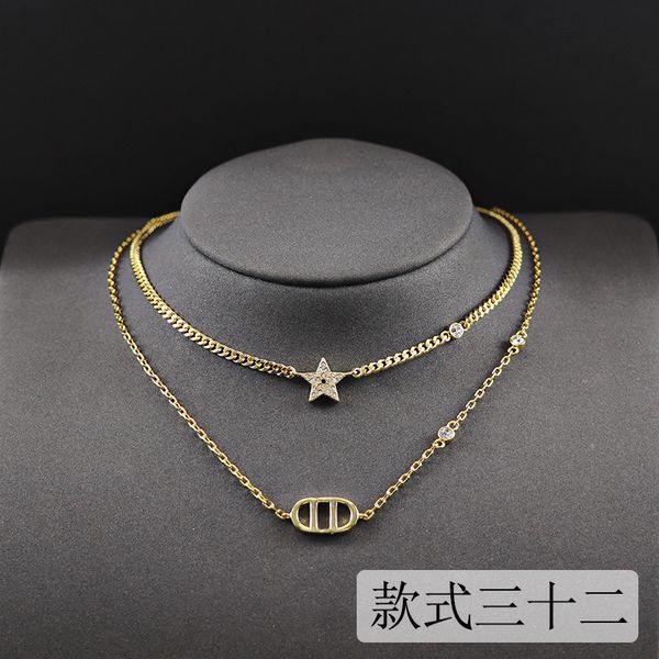 

new designed women's d letter pendant necklace 18k gold plated retro brass celebrity ladies necklaces earring studs luxurious designer, Silver