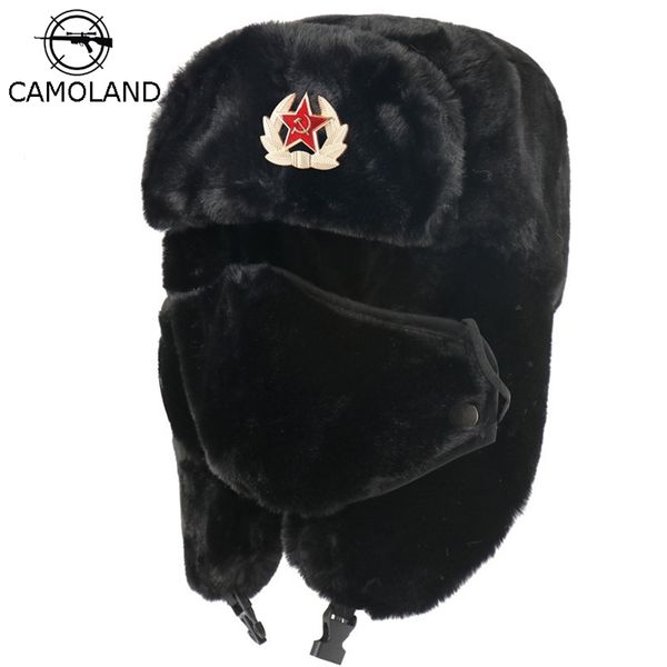 

camoland soviet army military badge bomber hat men women russia ushanka hats faux rabbit fur earflap snow caps trapper 220817gx, Blue;gray