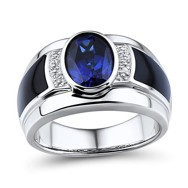 Silberringe Mode Vintage platiniert Persönlichkeit Mode Luxus Saphir Ring eingelegter schwarzer Onyx Charm Herrenring