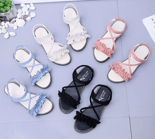 

women's sandals princess shoes student's all-match sandal new flat middle school students' sandals, Black