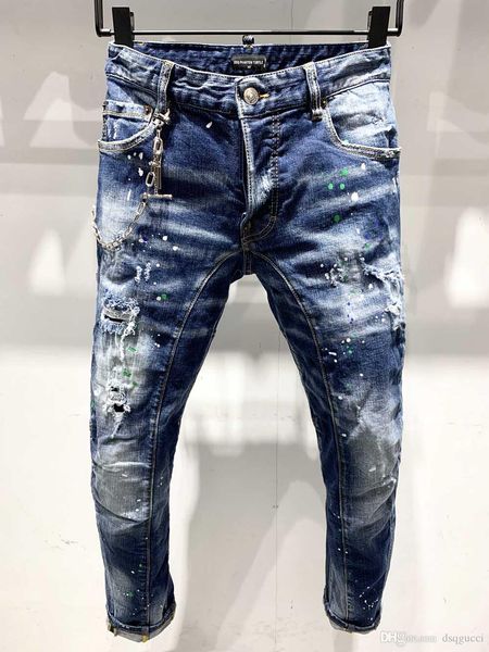 

d2 phantom turtle classic fashion man jeans hip hop rock moto mens casual design ripped jeans distressed skinny de mpx dsquareds dsq2s dsqs, Blue