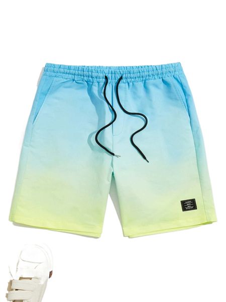 

men ombre print patched drawstring waist shorts f111#, White;black