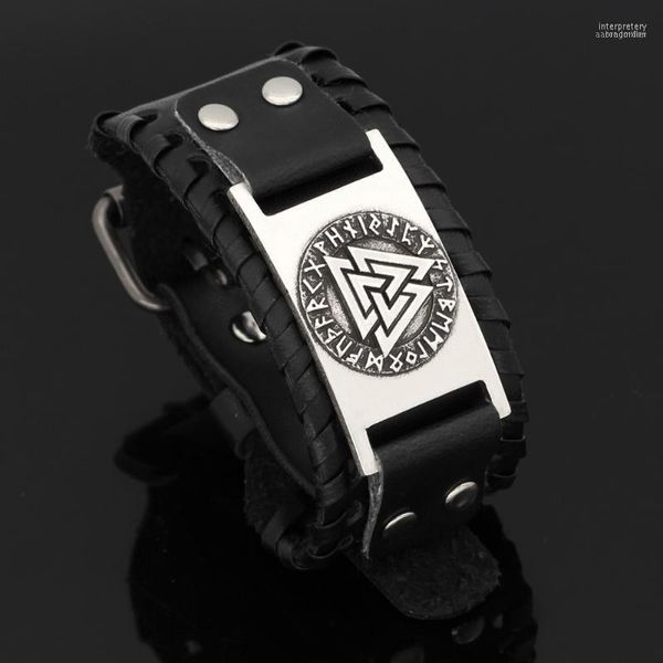 Bracciale rigido Nodic Viking Vegvisir Bussola Amuleto in pelle Simbolo di Odino Bracciale - Misura regolabile 19-28 Cm1 Inte22