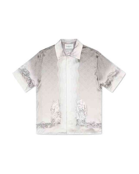

designer shirts new casablanca original guardian plaster image black and white gradient silk hawaiian short sleeved shirt, White;black