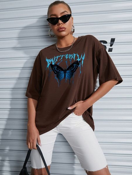 

butterfly print oversized tee z2zm#, White