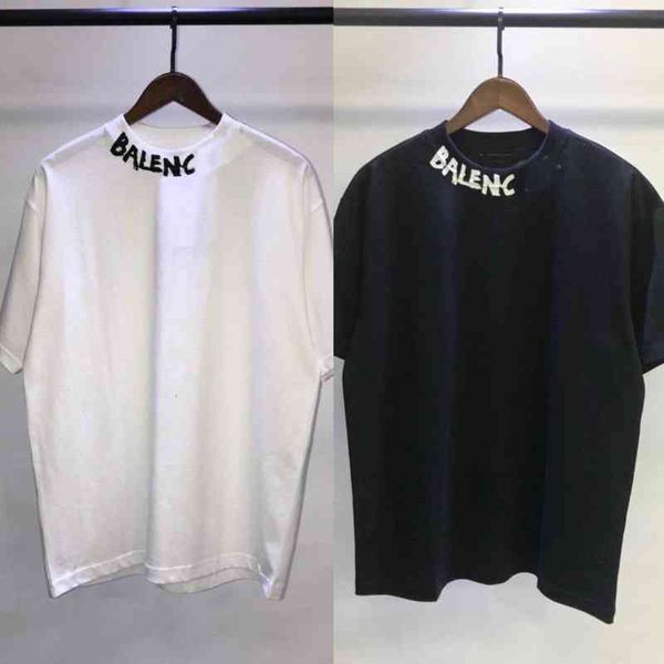 

designer balanciagas t shirt fashion couple half sve drill three-dimensional printing round neck loose and handsome men's short t shirt, White;black