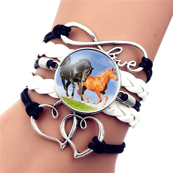 Braccialetti con ciondoli Bracciale con pietre preziose in vetro per cavalli di moda per uomo Lettere in pelle intrecciata a mano AMORE Design a forma di cuore Gioielli fai da te da donna Fascino