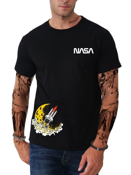 

men rocket & letter graphic tee l6jg#, White;black