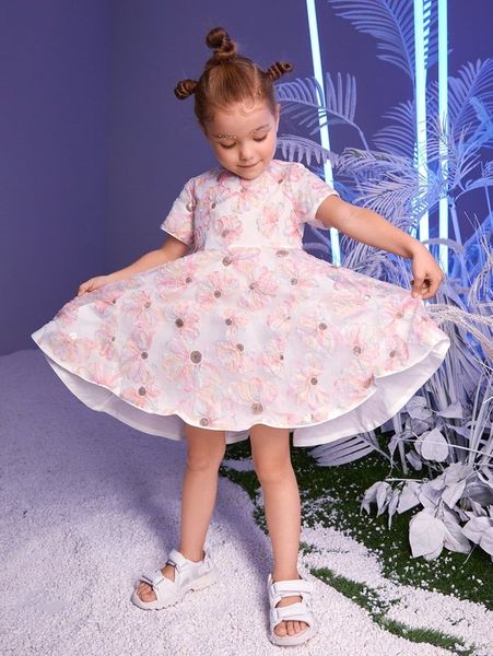 

toddler girls floral patched smock dress she, Red;yellow