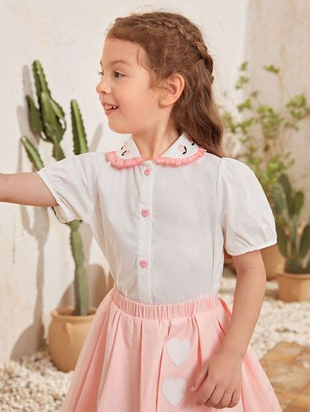 

sheen little girl flower embroidery bubble sleeve shirt she, White;black