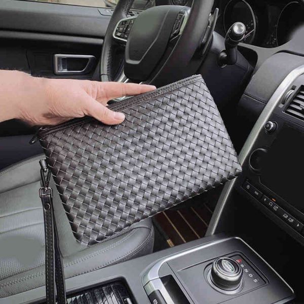 

two size office clutch bags men handbag shoulder fine weave leather designer crossbody male purses 220314