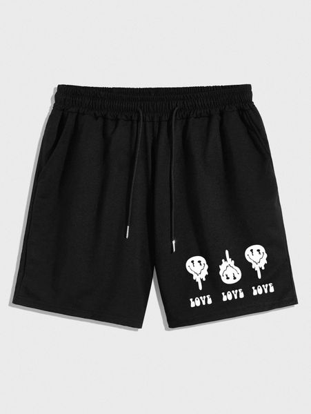 

romwe guys smile letter graphic shorts e3db#, White;black