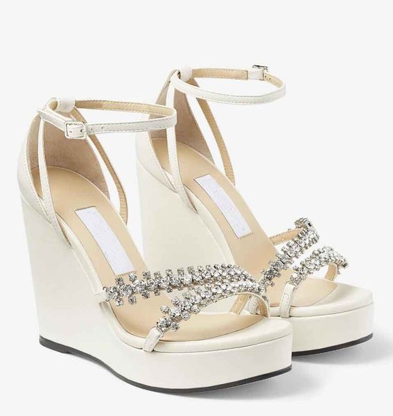 

summer-ready style bing sandals shoes women wedges heels latte nappa leather crystal-embellished toe straps party wedding comfort walking, Black