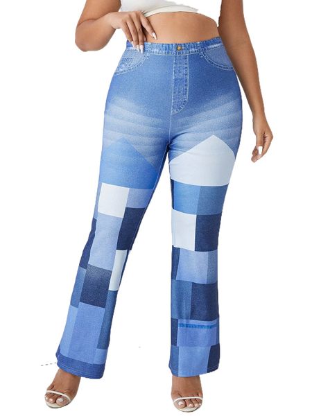 

plus high waist color block flare leg pants c5oe#, Black