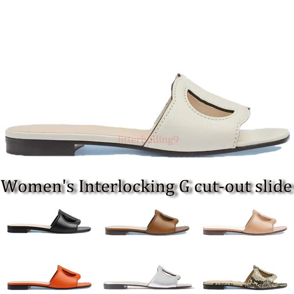 Mulheres recortadas de designer de slides lampes de couro lisadas planas meninas moda moda sandália de verão na praia