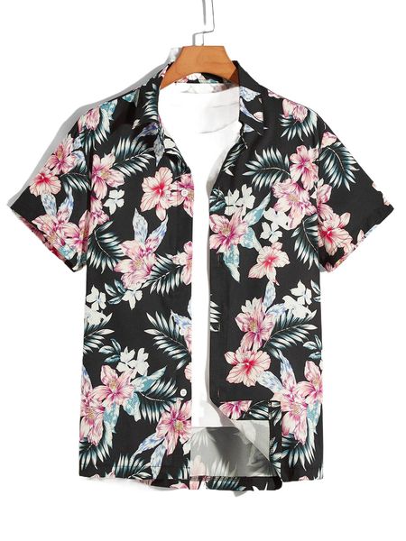 

men floral print button up shirt l67d#, White;black