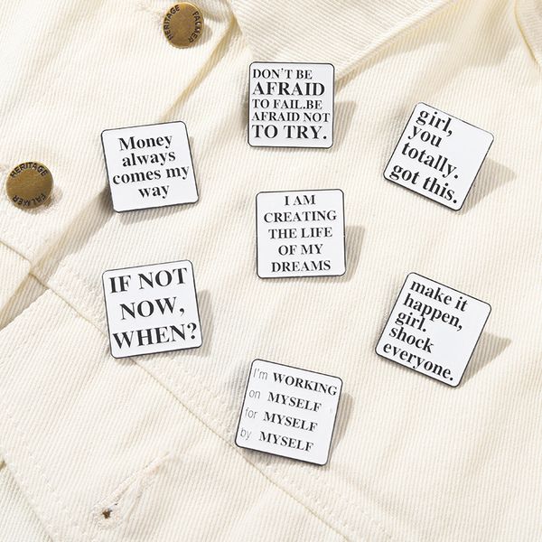 

square shape letters series brooch pin trendy encouragement words alloy corsage badges women girl backpack sweater jeans clothes pins brooch, Gray