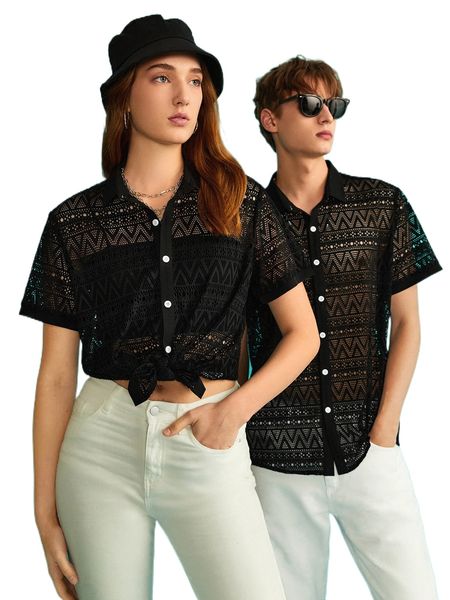 

1pc hollow out shirt u0kt#, White;black