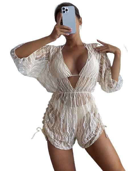 

3pack plain halter triangle bikini swimsuit & cover up bodysuit a6hz#, White;black