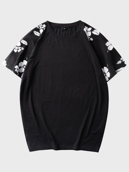 

men floral print raglan sleeve tee c9a2#, White;black