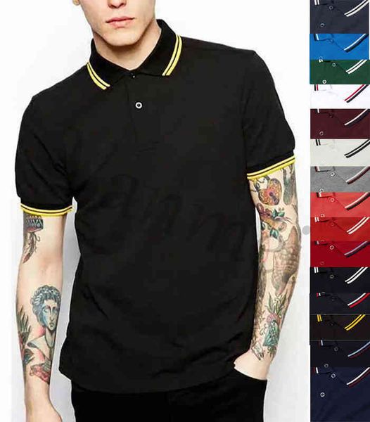 

16color men classic perry polo shirts cotton leaf embroidery summer casual polos striped collar london fred tees, White;black