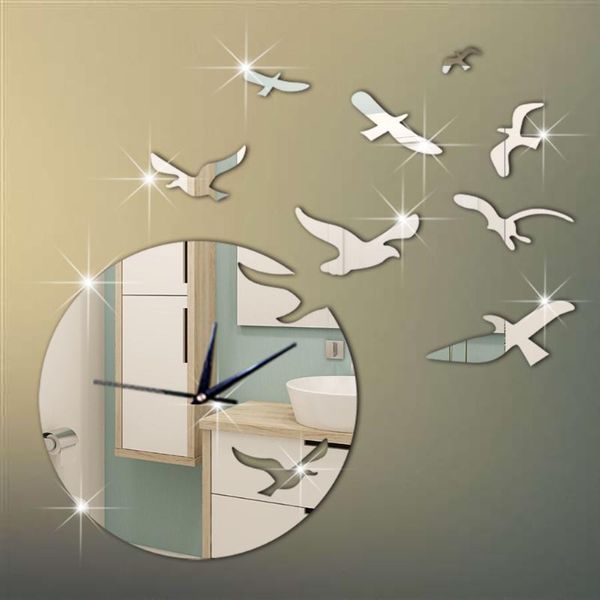 Wall Clocks Seagull Mirror Clock 3D Silent Quartz Reloj Pared 3DWall