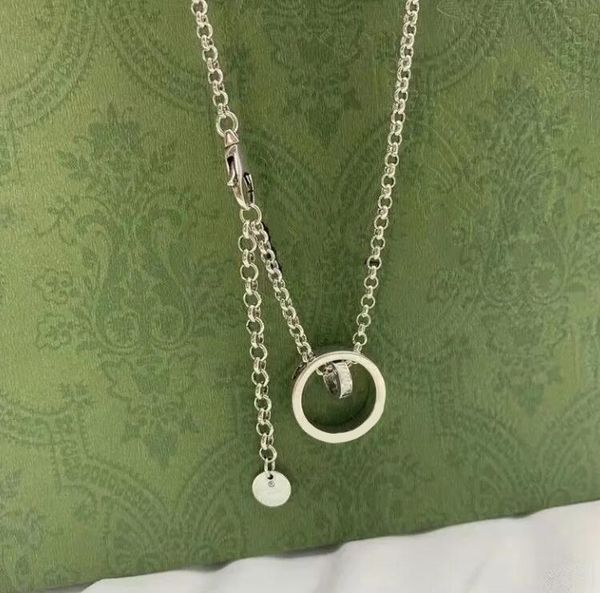 

the luxury jewelry gold chain pendants hipping bijoux designer original packaging double ring letter g clavicle pendant cci, Silver