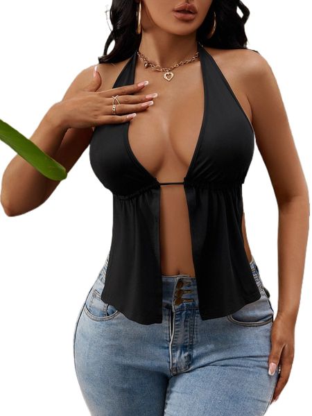 

sxy slit front backless knot halter b0hv#, White