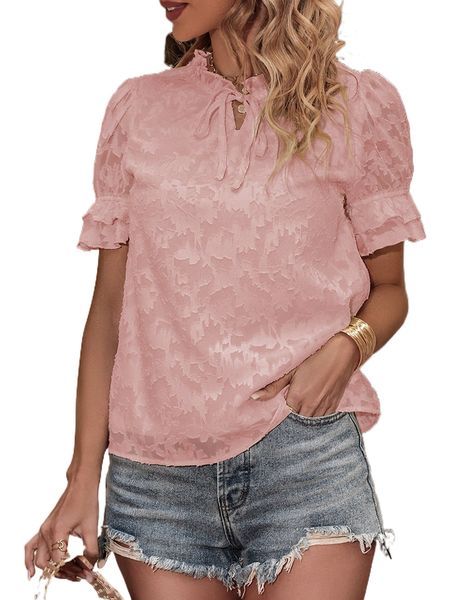 

tie neck flounce sleeve blouse x8bj#, White