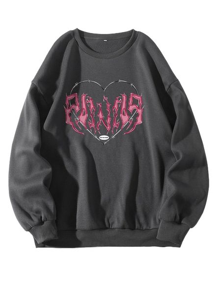 

heart and letter graphic thermal lined sweatshirt f8ed#, Black