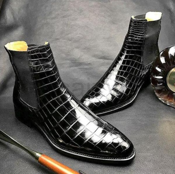 

boots designer men's chelsea boots black pu embossed leather low heel round head high 2603 discount