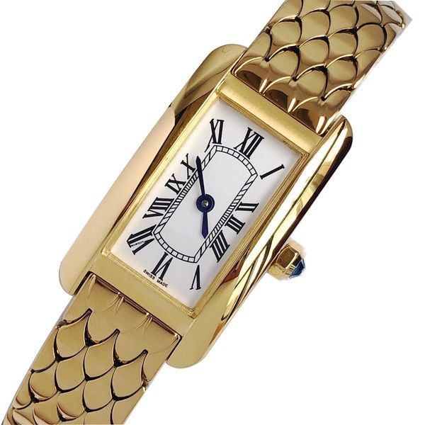 

women's watch imported quartz movement refined steel case / fish scale chain sapphire crystal mirror, sword shaped blue steel pointer,, Slivery;brown