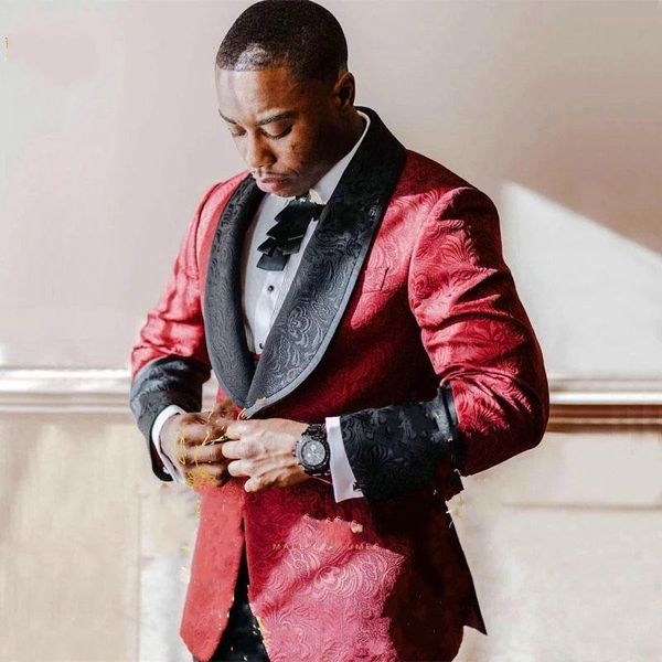 

fashionable red embossing groom tuxedos black lapel groomsman wedding 3 piece suit popular men business prom jacket blazer jacket pants tie, Black;gray