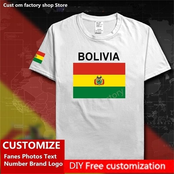 Bolivia Country Flag T -Shirt DIY Custom Jersey Fans Name Nummer Marke Baumwoll T -Shirts Frauen Lose Sport T -Shirt Bol GX 220616