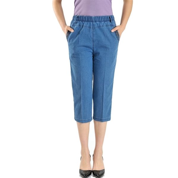 

casual jeans capris female summer women calf-length denim pants mom jeans high waist plus size jean for woman jeans mujer 210302, Blue