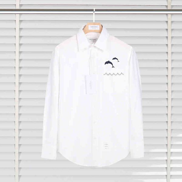 

tb autumn winter oxford spinning casual long sleeve men's shirt fashion slim embroidered white classic, White;black