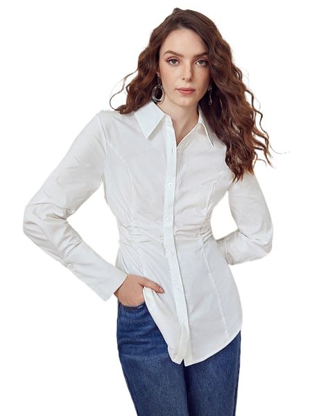 

ruched button front blouse a0dd#, White