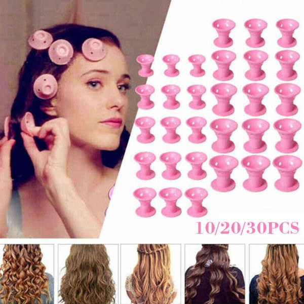 

hair curler 10/20/set soft rubber magic care rollers silicone no heat clip styling diy tool for 220304