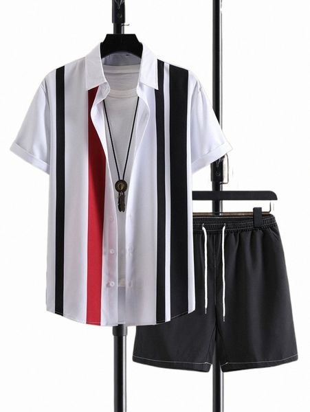 

men color-block shirt & drawstring waist shorts without tee o8ga#, Gray