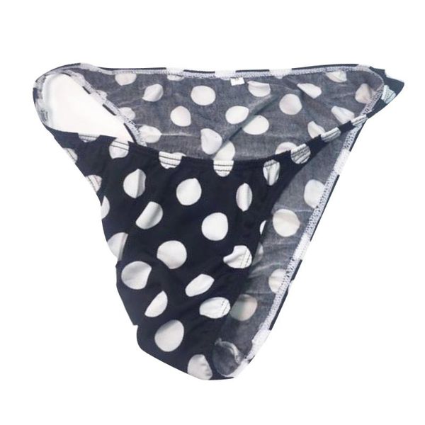 Mutande Intimo da uomo sexy String Bikini Vita stretta Nero Puntini bianchi Poliestere traspirante Pene Sospensorio Mutande da uomo