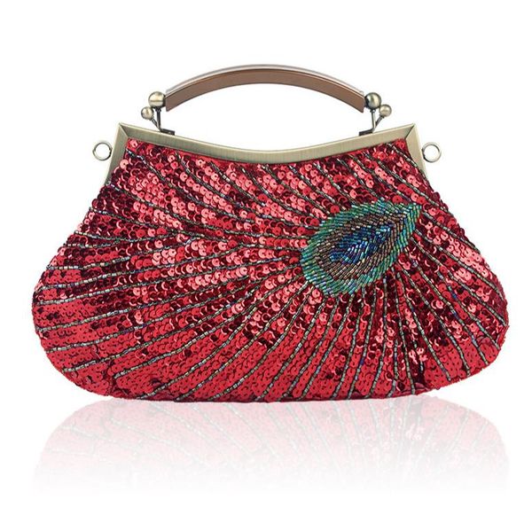 Retro pavão saco de jantar de alta qualidade bagagens artesanais Boutique Bead Bead Bordel Bolsa Handheld Ombro Diagonal Cruz Mulheres