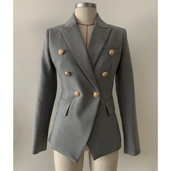 Damenanzüge, Blazer, Designer-Mode, grauer Blazer für Damen, elegant, stilvoll, geschäftlich, formal, zweireihig, schmal, hochwertig, für Damen