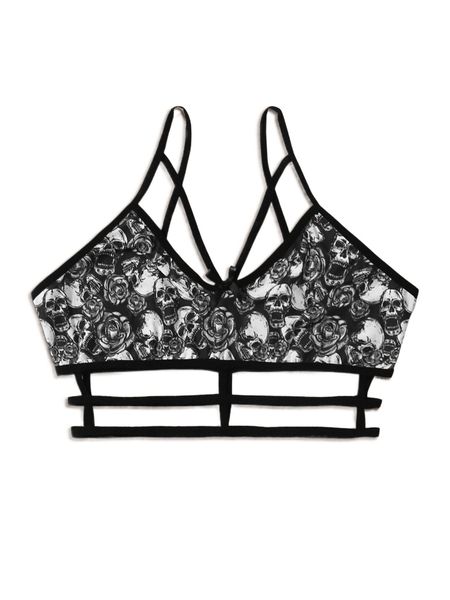 

romwe goth skeleton graphic bow decor bralette 36kx#, Black;red